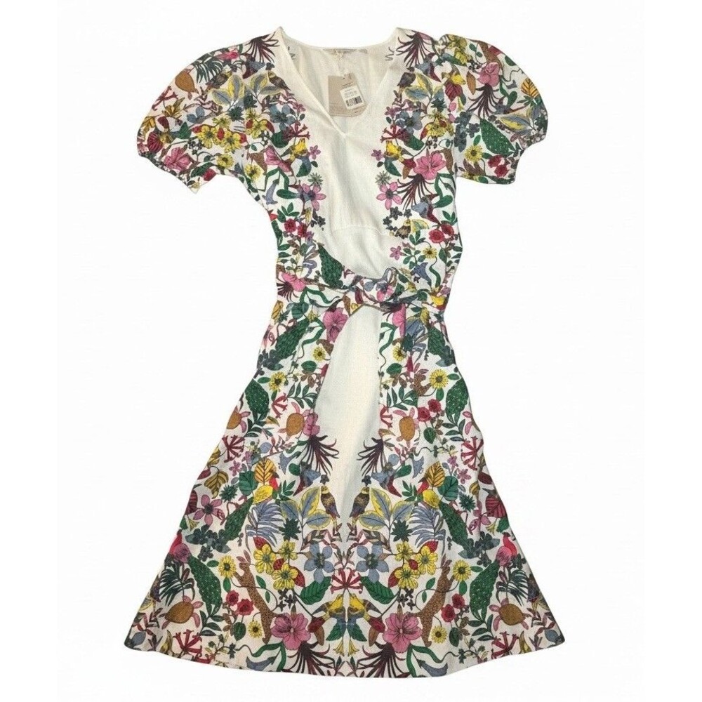 NEW W Tags Boden UK Multicolor Floral *Linen* Puff Sleeve Midi Dress US 14 UK 18